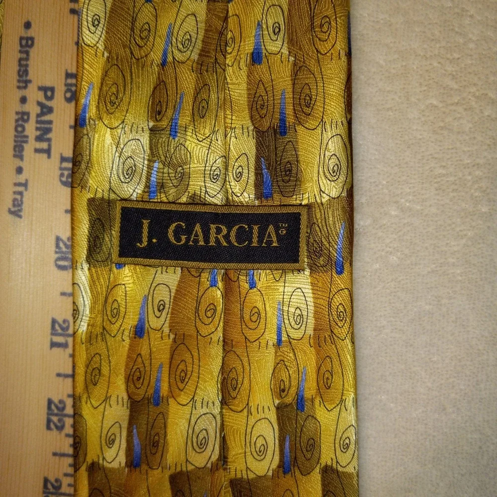 J Garcia Like A Twittering Machine Collection 10th Silk Tie Gold w/blue 173/1000